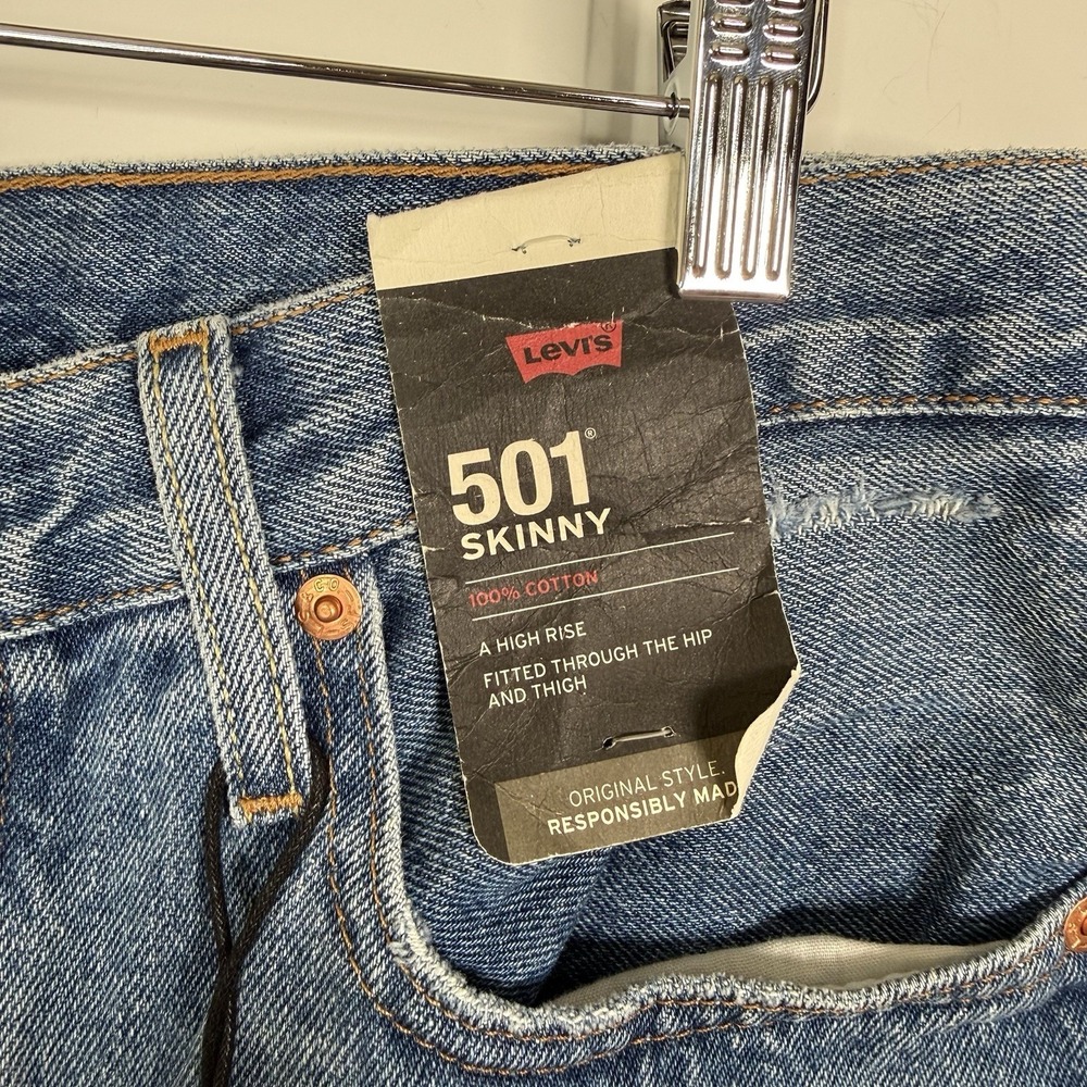 Levi's 501 Skinny Jeans Women's 29/30 Distressed Blue We Talk Wash High Rise NEW - Picture 8 of 13